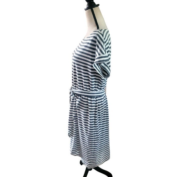 Merokeety Gray & White Striped Tulip Hem Knee Length Faux Wrap Knit Dress XL - Picture 2 of 5
